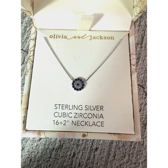 NIB Olivia And Jackson Evil Eye Dainty Sterling Silver Cubic Zirconia Necklace - Picture 1 of 8